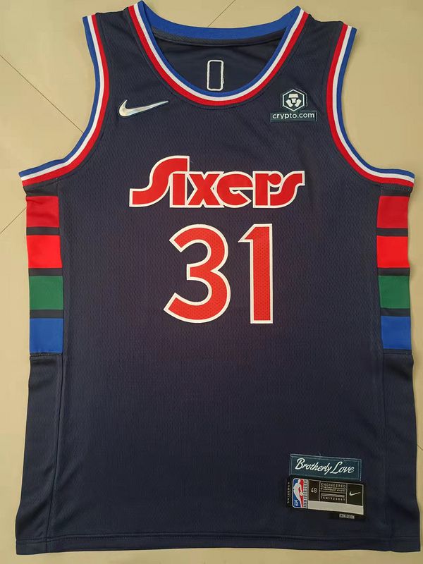 Men Philadelphia 76ers #31 Curry Blue 2022 City Edition Nike NBA Jersey